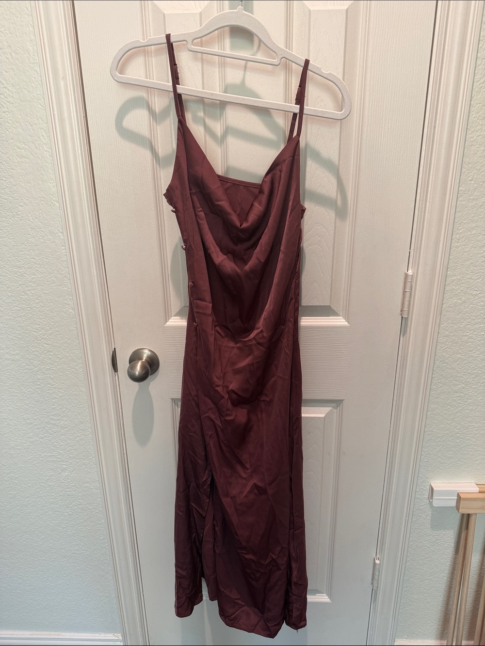 Satin Cowl Slip Dress in Deep Burgundy